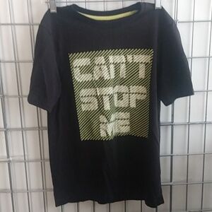 Athletic Works T-Shirt Youth Size Medium Black Yellow Graphics "CAN'T STOP ME"